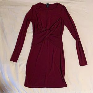 small f21 long sleeve red wrap front minidress